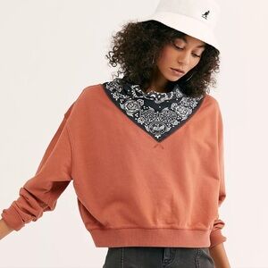 Free People | Bandana Contrast Rust Orange Sweatshirt - sz M/L